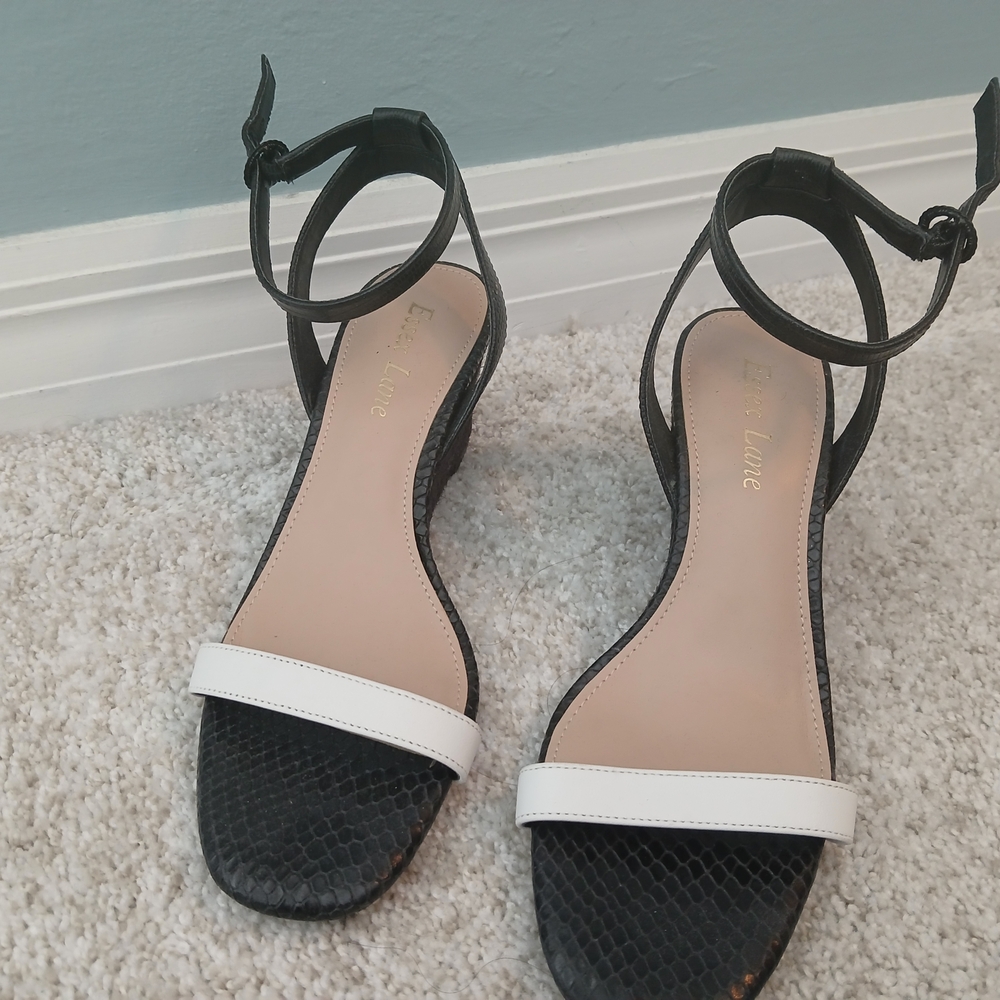 Black and White Sandals with Adjustable Ankle Strap